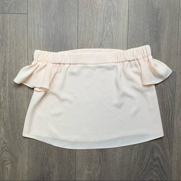 Topshop Livi Bardot Top Blouse Blush Off The Shoulder Pale Peach Cropped Pink 4 - Picture 4 of 9